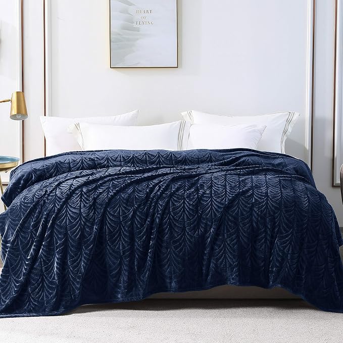Whale Flotilla Soft Flannel Fleece King Size Bed Blanket, Navy Blue | Cozy Lightweight Breathable Coverlet, Plush Fluffy Bedspread, Vintage Pattern Decorative Blanket for Bed All Season, 90"x104"