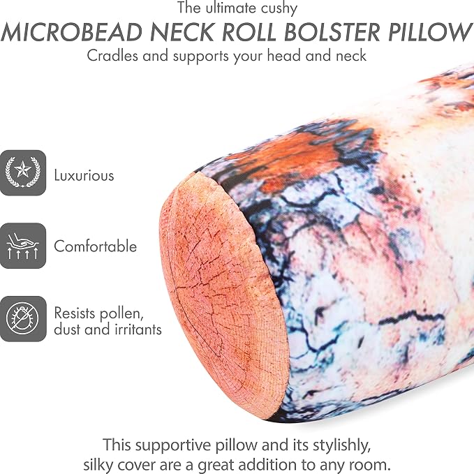 Microbead Log Roll Pillow - Bolster Tube Pillow Cushion Perfect Therapy Pillow - Airy Squishy Soft Bead Bag Bed Room Decoration, Neck Pillow Back Head Body Support, 15% - 14" X 8", Platanus Log