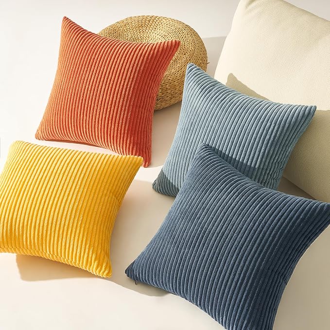 Topfinel Boho Pillow Covers for Couch Bed Accent Modern Pillowcase Corduroy Pillow Covers 24x24 Blue and Orange Decorative Sofa Livingroom Home Decor