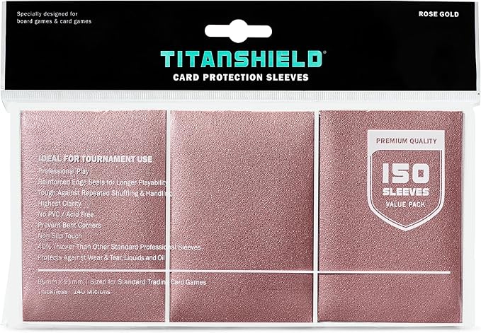 TitanShield Premium Card Sleeves | Compatible with Pokemon, One Piece, Lorcana, Flesh & Blood, & Magic The Gathering MTG | (150 Sleeves - Standard) (1, Rose Gold, Standard | 66x91mm)
