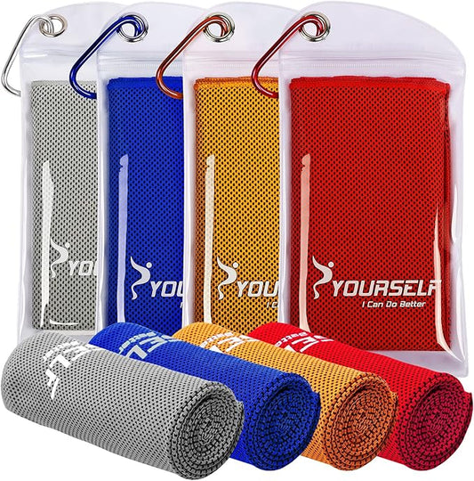 SYOURSELF Cooling Towels for Neck and Face, 4 Pack 40" x 12" Cooling Towel for Hot Weather, Soft Breathable Instant Cool Chilly Pad for Sports Golf Yoga Gym Athletes Camping Ice Towels