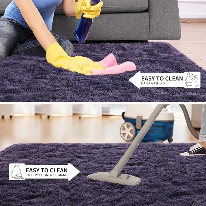 Tepook 6x9 Area Rugs for Living Room, Soft Fluffy Shag Gray Purple Rug for Bedroom Nursery, Modern Shaggy Plush Upgraded Non-Slip Carpet for Girls Boys Kids Room Dorm Home Decor