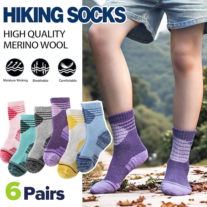 ANTSANG Kids Toddlers Boys Girls Merino Wool Hiking Athletic Thermal Warm Winter Socks