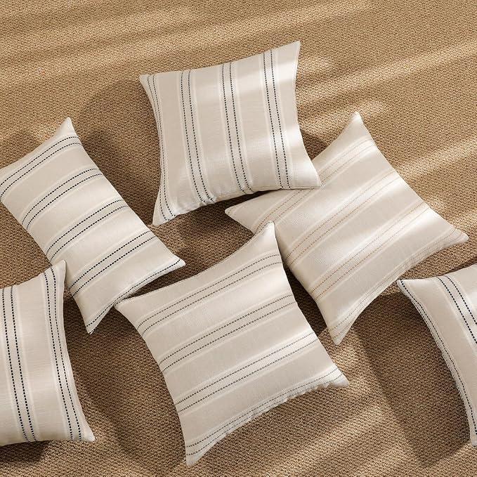 Hckot Stripe Throw Pillow Covers 12x24 Lumbar Navy Blue Pillow Covers | Farmhouse Decorative Pillows Textured Cushion Covers for Sofa Couch Bed Living Room Decor