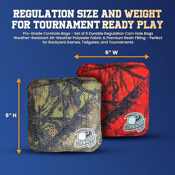 Cornhole365 - Stick & Slide - Professional Corn Hole Bag - Heavy-Duty Double-Stitched Polyester Fabric & Resin Filling for All-Weather - Versatile Regulation Size Cornhole Bean Bags - Set of 8