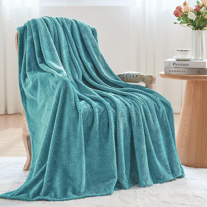 NEWCOSPLAY Fleece Leaves Pattern Twin Blanket, Dark Blue, 60"x80" | Super Soft Throw Blanket, Lightweight Cozy Bed Sofa Blanket, Premium Silky Flannel Fleece, Travel Blanket for All Season Use