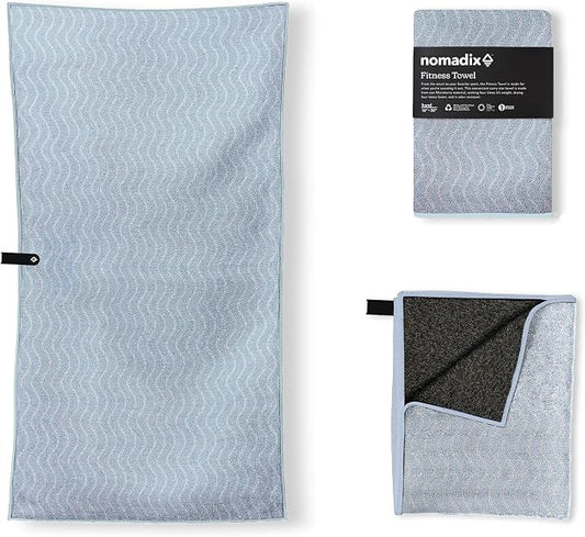 Nomadix Fitness Towel- Microterry Quick-Dry Gym & Yoga Sweat Towel, Odor-Resistant, Ultra Absorbent, Sand & Pet Hair-Resistant, Recycled Material, 30″×16″- Regenerative Black- Pale Blue