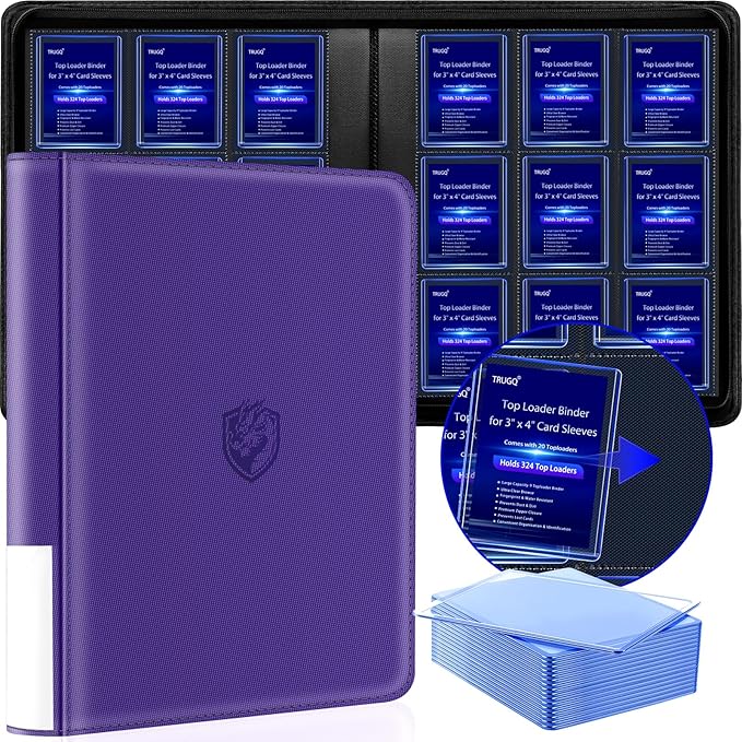 Toploader Binder Holds 324 Toploaders - 20 Toploaders|Waterproof PU Leather + Anti-Yellowing PP Inserts | Ridge Tab Sorting Portable top loader binder for cards(For Sports/Game Cards)