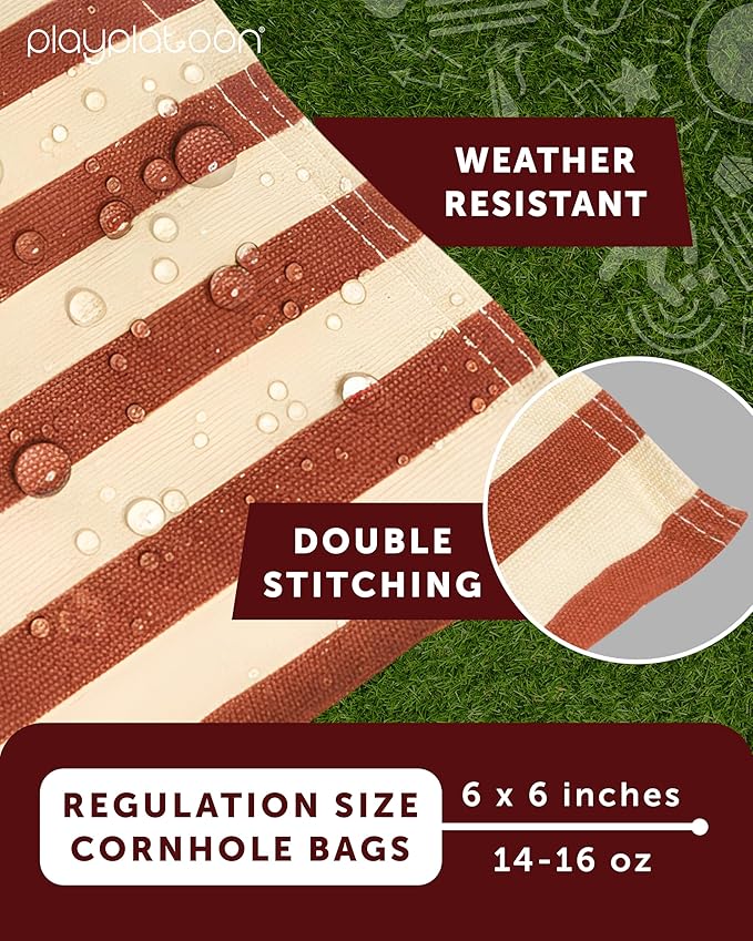 Play Platoon Cornhole Bags Weather Resistant- Set of 8 Regulation Bean Bags for Tossing- Official Professional Size & Weight Corn Hole Bags Two Color All Weather Cornhole Beans Bag Set with Tote Bag