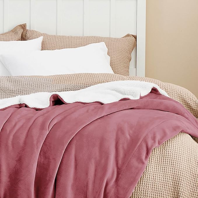 Bedsure GentleSoft Sherpa Fleece Twin Size Blanket for Couch, Non-Heated, Thick and Warm Throw for Girls and Women, Soft Fuzzy Plush Twin Blanket for Winter, Dusty Rose, 60x80 Inches