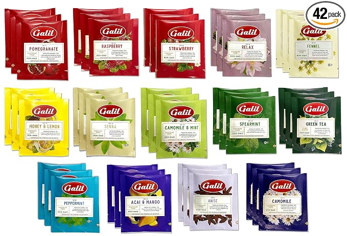 Galil Kosher Tea Sampler – 42 Count Tea Assortment, Tea Bags Individually Wrapped – Non-GMO Tea Bags Bulk Tea Variety Pack