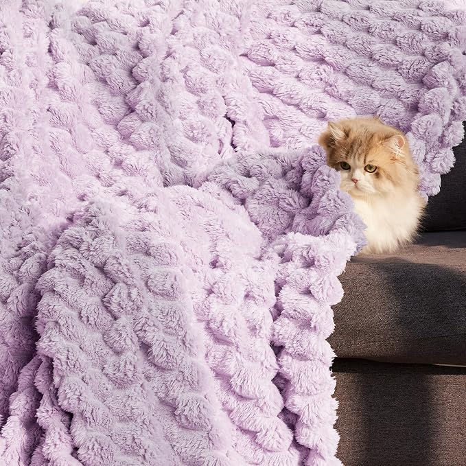 Whale Flotilla Soft Fleece Queen Size Bed Blanket Luxury 3D Jacquard, Lilac | Lightweight Breathable Coverlet Bedspread for All Seasons, Super Cozy Plush Fluffy Fuzzy Decorative Blanket for Bed, 90"x90"