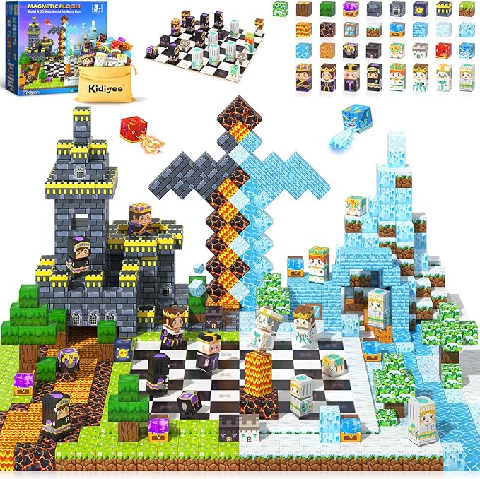 Magnetic Blocks - Mine Magnet World Chess Set, Magnetic Building Toys Games for Kids Ages 5-7 6-8 8-12, Magnet Tiles Kids Toddler Toys, Ideal Gifts for Boys & Girls Ages 3+
