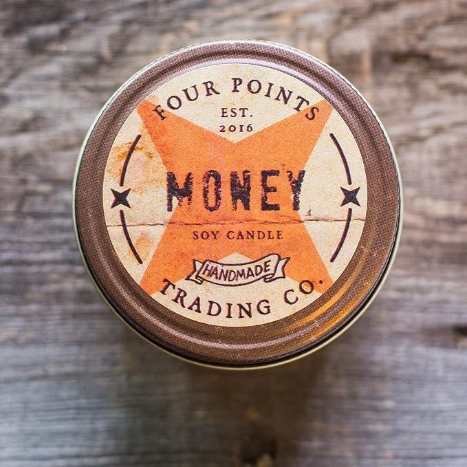 Money Scented 8 Oz Soy Aromatherapy Candle w/Jar - Four Points Trading Co.
