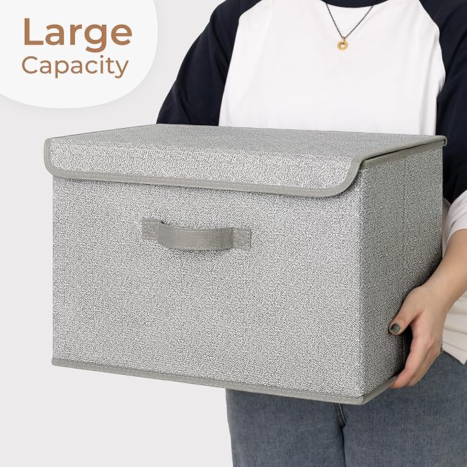 GRANNY SAYS Memory Keepsake Storage Box, Fabric Storage Bins with Lids | Flip-Top Lid, Collapsible, Stackable, 3 Handles, Ideal for Closet Clothes Blanket Toys, Extra Large, Gray, 2-Pack