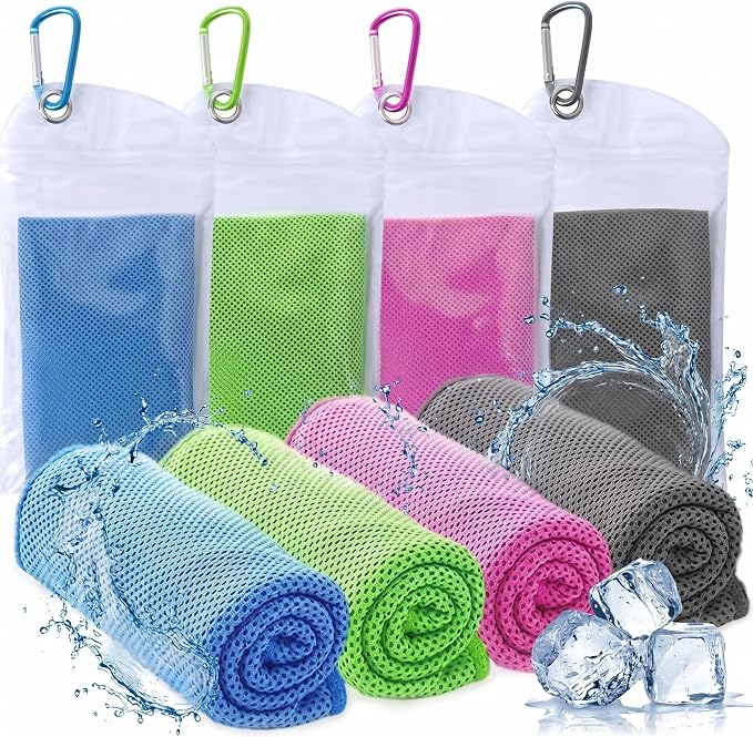 4 Packs Cooling Towels for Neck and Face(40"x 12"), Cold Towels for Hot Weather, Cooling Wipes, Lightweight Soft Breathable Towels for Yoga, Sport, Workout, Running, Gym, Camping, Fitness