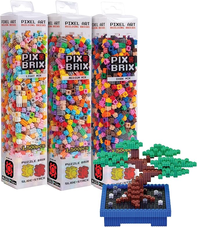Pix Brix Pixel Art Kit Puzzle Bundle - 4,500-Piece Kit with 32 Color Palette (Light, Medium, Dark) - Interlocking Building Bricks for 2D and 3D Creations - STEM Toy for Ages 6+