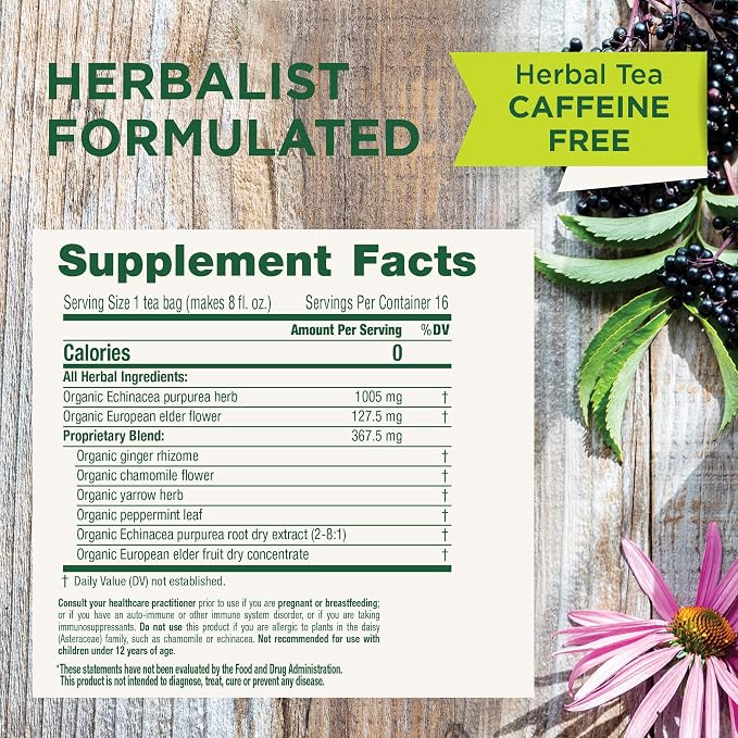 Traditional Medicinals Tea, Organic Echinacea Plus Elderberry, Boosts the Immune System, 16 Tea Bags