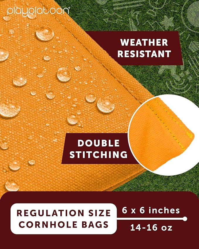 Play Platoon Cornhole Bags Weather Resistant- Set of 8 Regulation Bean Bags for Tossing- Official Professional Size & Weight Corn Hole Bags Two Color All Weather Cornhole Beans Bag Set with Tote Bag