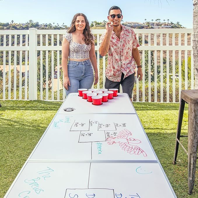 GoPong 8 Foot Portable Beer Pong/Tailgate Tables (Black, Football, American Flag, or Custom Dry Erase)