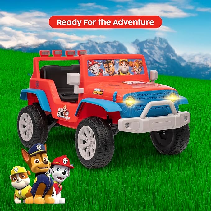 Paw Patrol - 12V Kids Ride On Jeep with Rechargeable Battery, LED Headlights, Press-Button Start, Durable Wheels, Forward & Reverse Drive, Contoured Seat