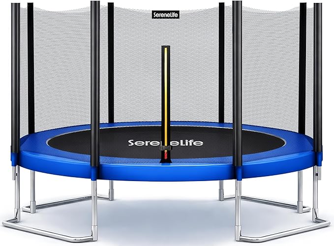SereneLife Trampoline Outdoor 8FT 10FT 12FT 14FT with Enclosure Net, Ladder and Anti-Rust Coating - ASTM Approved Recreational Trampolines - Heavy Duty Yard Trampolines for Kids and Adults