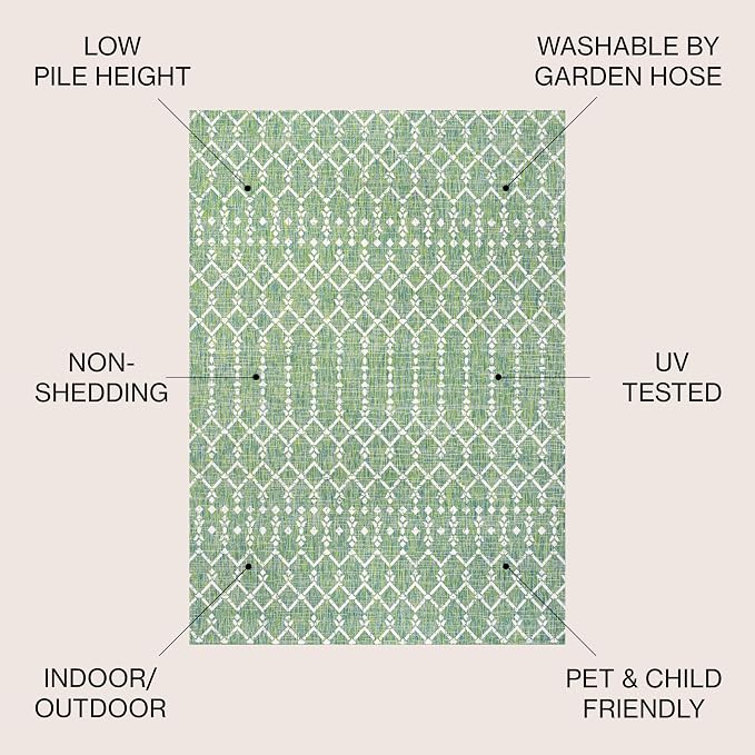 JONATHAN Y Moroccan Geometric Indoor Outdoor Area Rug 3X5 Green/Cream, Ourika Textured Weave for Backyard, Patio, Porch, Easy-Cleaning, High Traffic, Pet-Friendly, Non-Shedding (SMB108L-3)