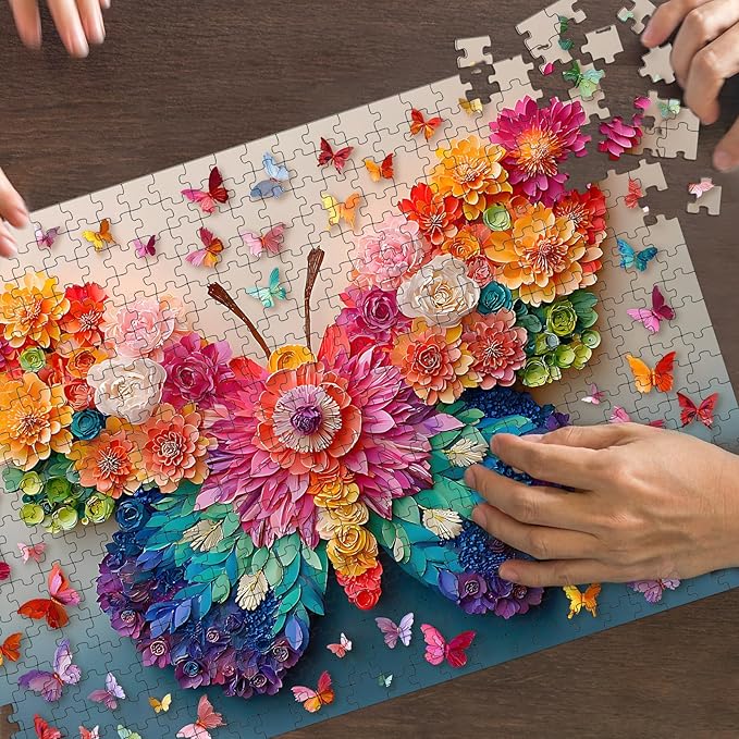 Puzzles for Adults 500 Pieces, Butterfly Jigsaw Puzzles 500 Pieces - Blossom Wings, Flower Art Impossible Puzzle, Finished Size 20.47 * 14.96”, with 1:1 Poster, Letter on The Back