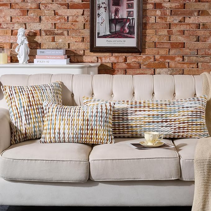 Boho Chenille Pillow Cover Decorative Tufted Pillowcase for Couch Bed Sofa Bedroom Living Room Modern 20 x 20-Inch Brown