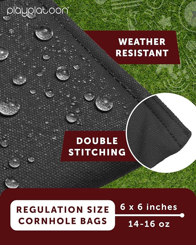 Play Platoon Cornhole Bags Weather Resistant- Set of 8 Regulation Bean Bags for Tossing- Official Professional Size & Weight Corn Hole Bags Two Color All Weather Cornhole Beans Bag Set with Tote Bag