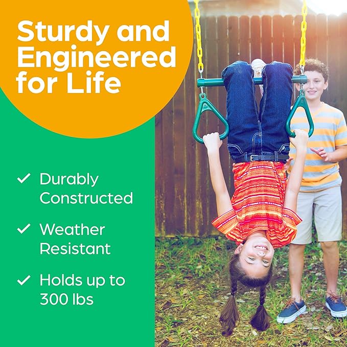 Jungle Gym Kingdom Swing Sets for Backyard, Monkey Bars & Swingset Accessories - Set Includes 18" Trapeze Swing Bar & 48" Heavy Duty Chain with Locking Carabiners - Outdoor Play Equipment (Green)