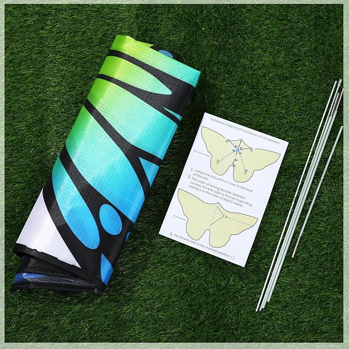 Silipull 2 Pcs Butterfly Kite 55" x 28" Large Kites with 328ft Kite String Beach Colorful Kites for Adults Beginner Outdoor Supplies (Rainbow and Blue)