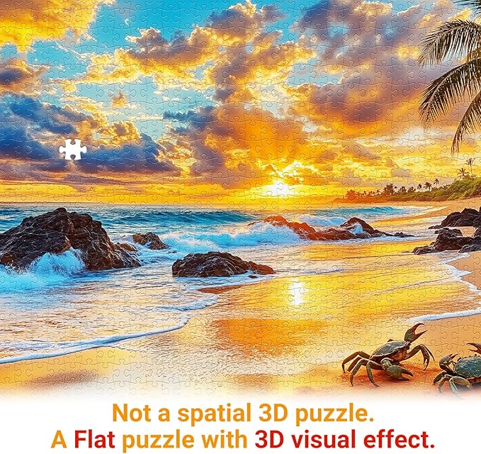 Crabs on Sunset Beach Puzzles for Adults 1000 Pieces, Impossible Hard Difficult Challenging Jigsaw Puzzle 1000 Pieces, Christmas Birthday Gifts Home Decor for Adults/Friends/Family