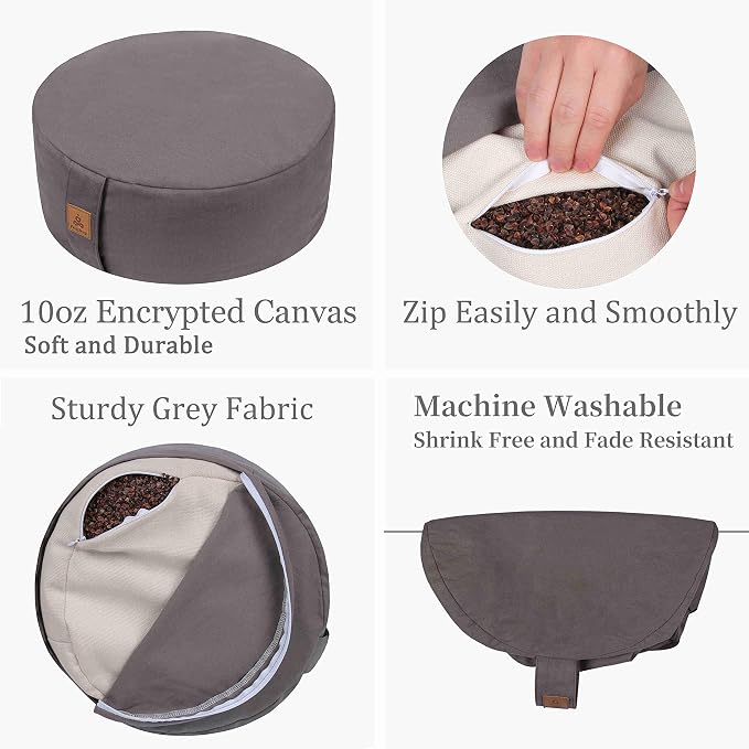 Zafu Buckwheat Meditation Cushion,D=13"/16" H=5.5",Round Zabuton Meditation Pillow,Yoga Bolster Kneeling Pillow Premium Yoga Pillow for Sitting on Floor Zippered Cotton Cover