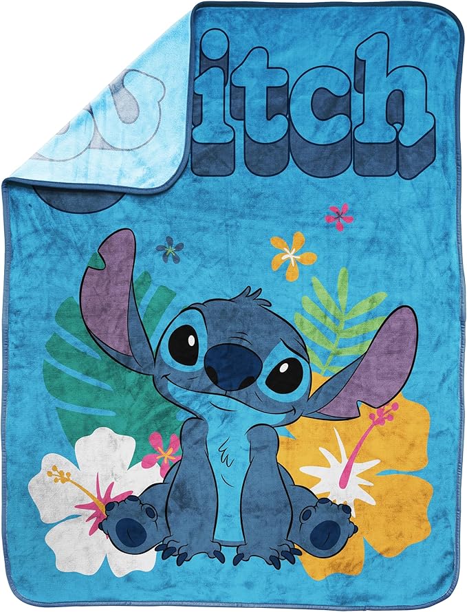 Jay Franco Kids Plush Throw Blanket – Soft & Cozy Fleece Throw for Bedroom & Couch Décor, Official Licensed Product, Blue - Stitch, 40x50 - Travel Blanket