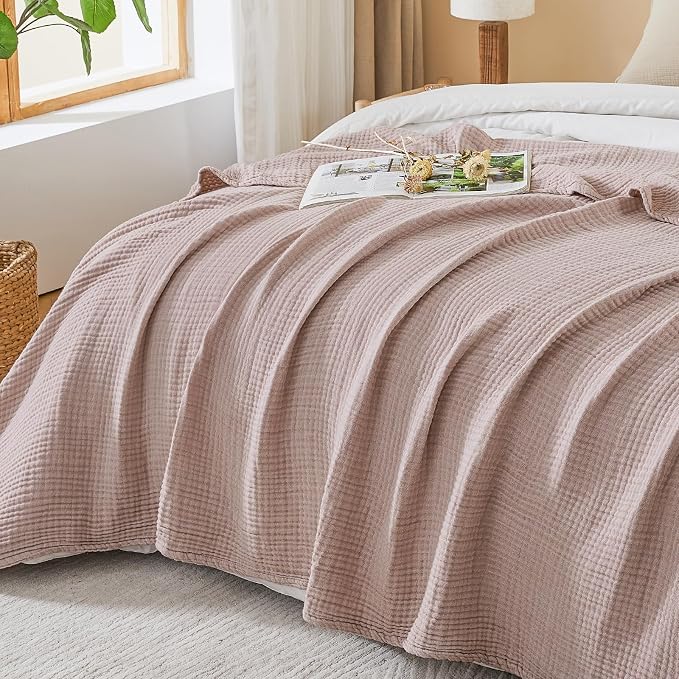 EMME Cotton Muslin Twin XL Blanket Breathable Gauze Soft Lightweight Blankets Adults Gifts for Women (Heather Dusty Pink, 66"x90")