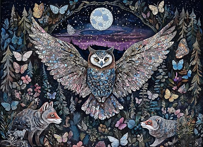 Glow-in-The-Dark Owl Puzzles for Adults 1000 Pieces, Difficult Challenging Unique Puzzle for Adults,6 Colors on Back Jigsaw Puzzles, Size 26.6x19.2