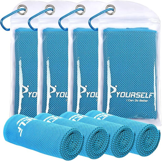 SYOURSELF Cooling Towels for Neck and Face, 4 Pack 40" x 12" Cooling Towel for Hot Weather, Soft Breathable Instant Cool Chilly Pad for Sports Golf Yoga Gym Athletes Camping Ice Towels(Blue)