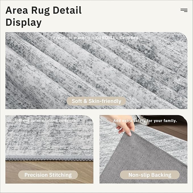 Soalmost Runner Rug 2x6 Washable Kitchen Hallway Runners Non-Slip Grey | Soft Low-Pile Rugs for Entry Bathroom Laundry Room, Vintage Foldable Floor Carpet Mat Entryway for Corridor Bedroom