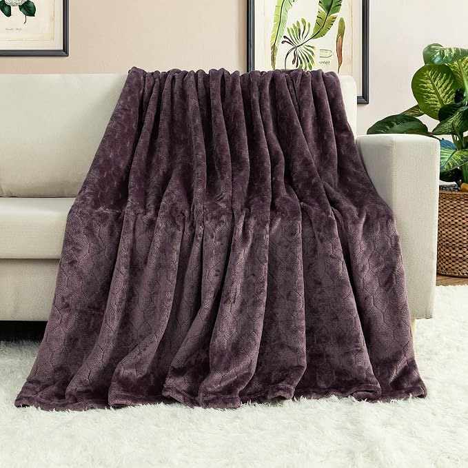 Fleece Blanket Super Soft Cozy Throw Blanket 50" x 60", Lightweight Fuzzy Comfy Textured Flannel Blanket Warm Plush Throw Blankets for Couch, Sofa, Bed, Purple