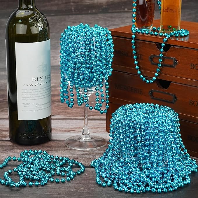 YAXINRUI 120 PCS Teal Bead Necklaces, Teal Mardi Gras Beads, 33 Inch Round Beaded Necklaces School Spirit Day Necklace for Mardi Gras Party Christmas Festive Events, Party Favors