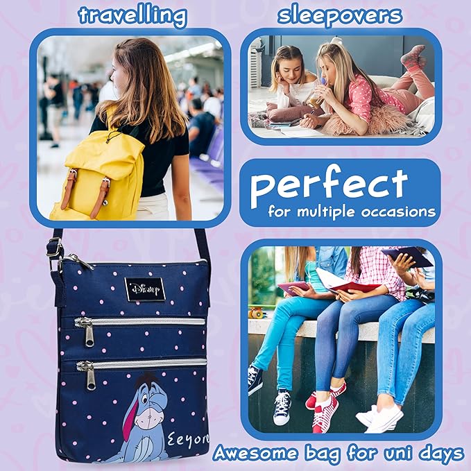 Disney Stitch Girls Purse Cross Body Bag for Kids Teens Women Shoulder Bag with Adjustable Strap Fashion Handbag Stitch Gifts (Navy, Navy Eeyore)