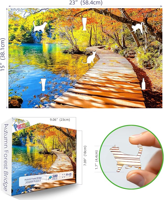 Autumn Foliage Lakes Park 500 Piece Jigsaw Puzzles for Adults Bridge Nature Scenery Puzzle with Letters on Back Fall Forest Reflection Fun Relax Puzzles for Family