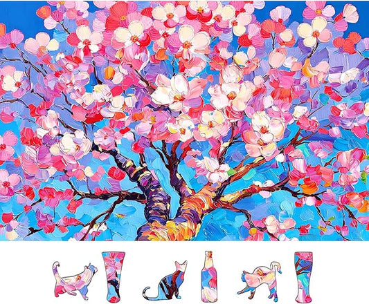 Spring Cherry Blossom 500 Piece Puzzles for Adults, Fun Spring Puzzles for Adults 500 Pieces with HD Print & Poster, 15" X 23" Dust Free Halloween Christmas Family Games