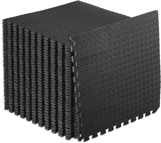 ProsourceFit Exercise Puzzle Mat ½-inch, EVA Interlocking Foam Floor Tiles for Home Gym, Workout Equipment, Kids Play Areas, Black, 144 SQ FT - 36 Tiles