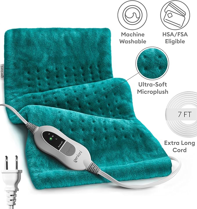 GENIANI Electric Heating Pad for Back Pain & Cramps Relief, Electric Throw, Self Care Gifts for Women, Heating Pad for Neck & Shoulder, Machine Washable Microplush, Auto Shut Off12×24", Viridian Green