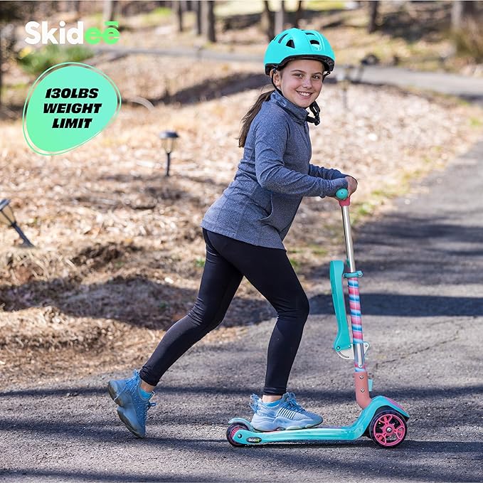SKIDEE Kick Scooter for Kids Foldable 3 Wheel Scooter with Lean-to-Steer, Adjustable Height, Removable Seat & LED Light Wheels | Toddler Scooter Up to 12 Year Old Boys/Girls