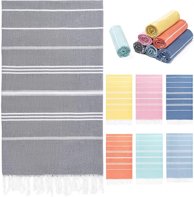 Aegero Turkish Beach Towel, 36"x71" Quick Dry Sand Free Oversized Bath Pool Swim Towel, Lightweight Travel Turkish Towels Vacation Essentials, Dark Gray