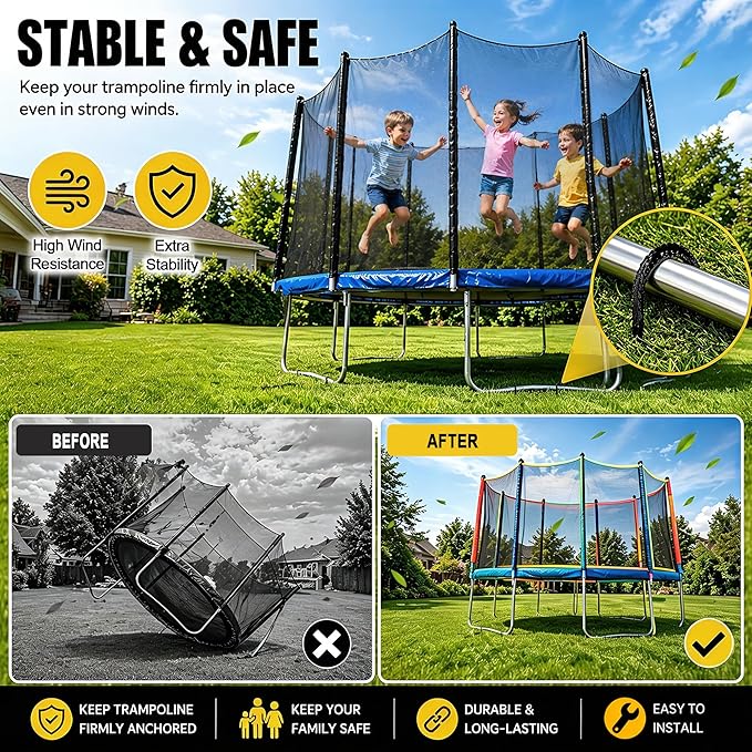 RIY Trampoline Stakes Anchors High Wind Heavy Duty Tent Stakes 12 Inch Ground Anchor Trampoline Accessories with T Hook