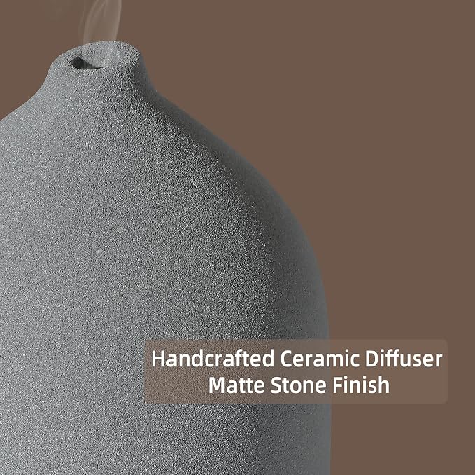 Gooamp 200ML Ceramic Essential Oil Diffuser - Ultrasonic Aromatherapy & Humidifier with 7-Color LED Lights, Auto Shut-Off, Grey, 1H/3H/6H Timer | Scent for Home,Office,Yoga